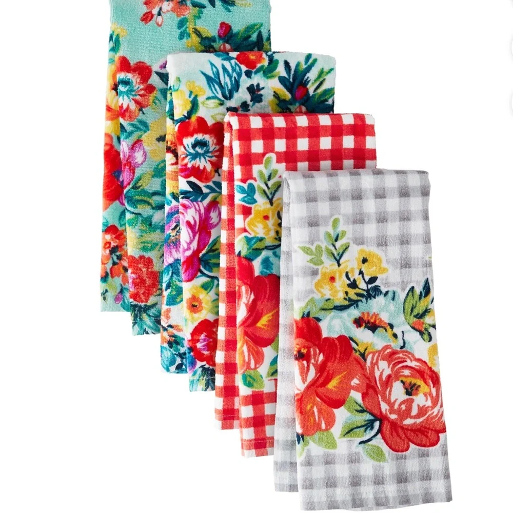 The Pioneer Woman Red and Yellow Floral Kitchen Towels Sweet Romance